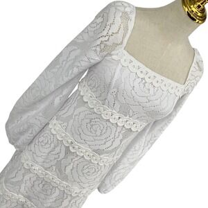 Lilly Pulitzer White Rose Lace Soutache Trim Square Neck Puff Sleeve Dress 4